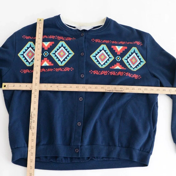 Vintage Blair Navy Aztec Button Up Cardigan Sweater Size Xl - Picture 4 of 12